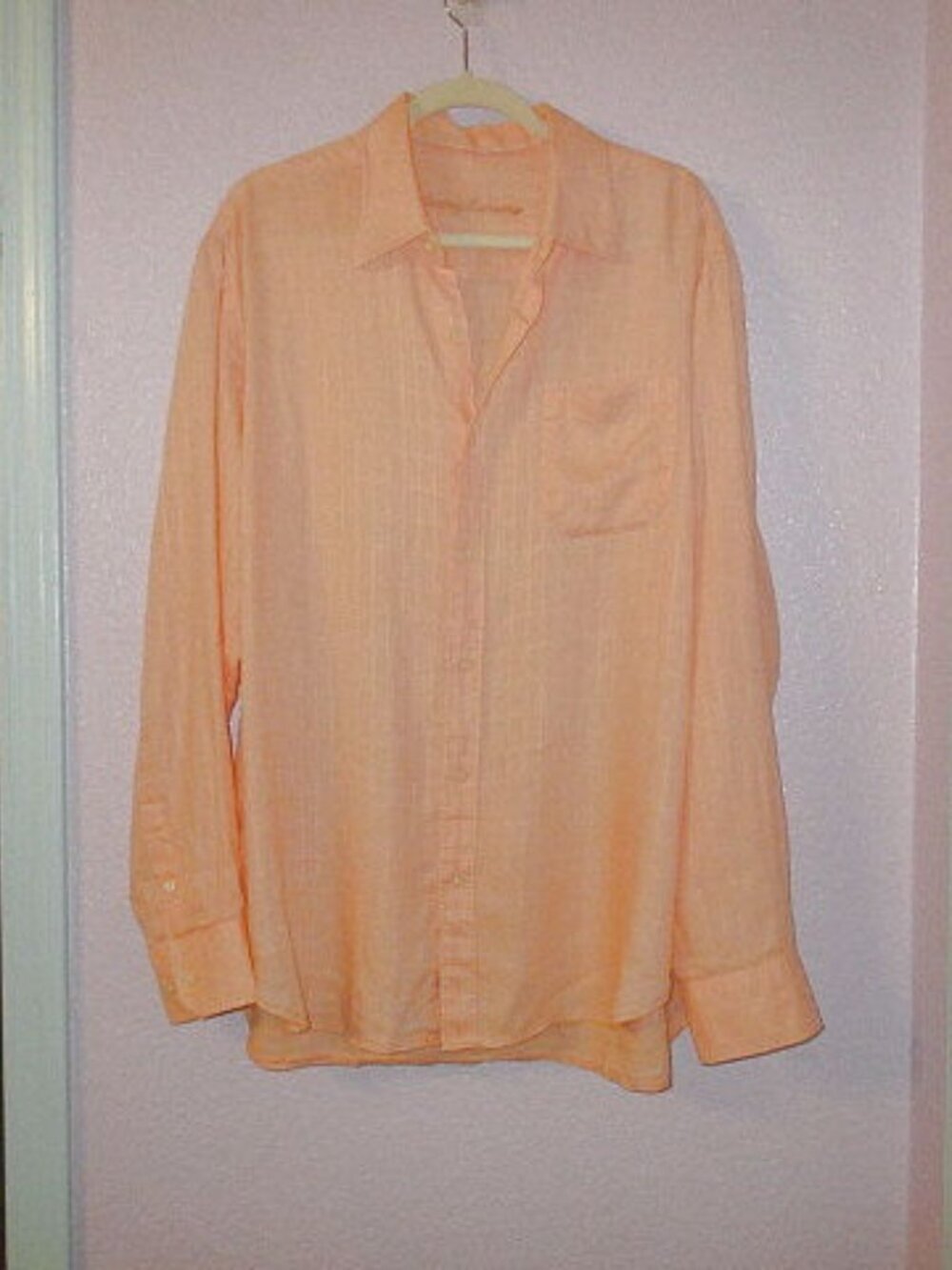 Tommy Bahama Linen Breezer Shirt Mens L Button Up Long Sleeves Peach Parrot NEW